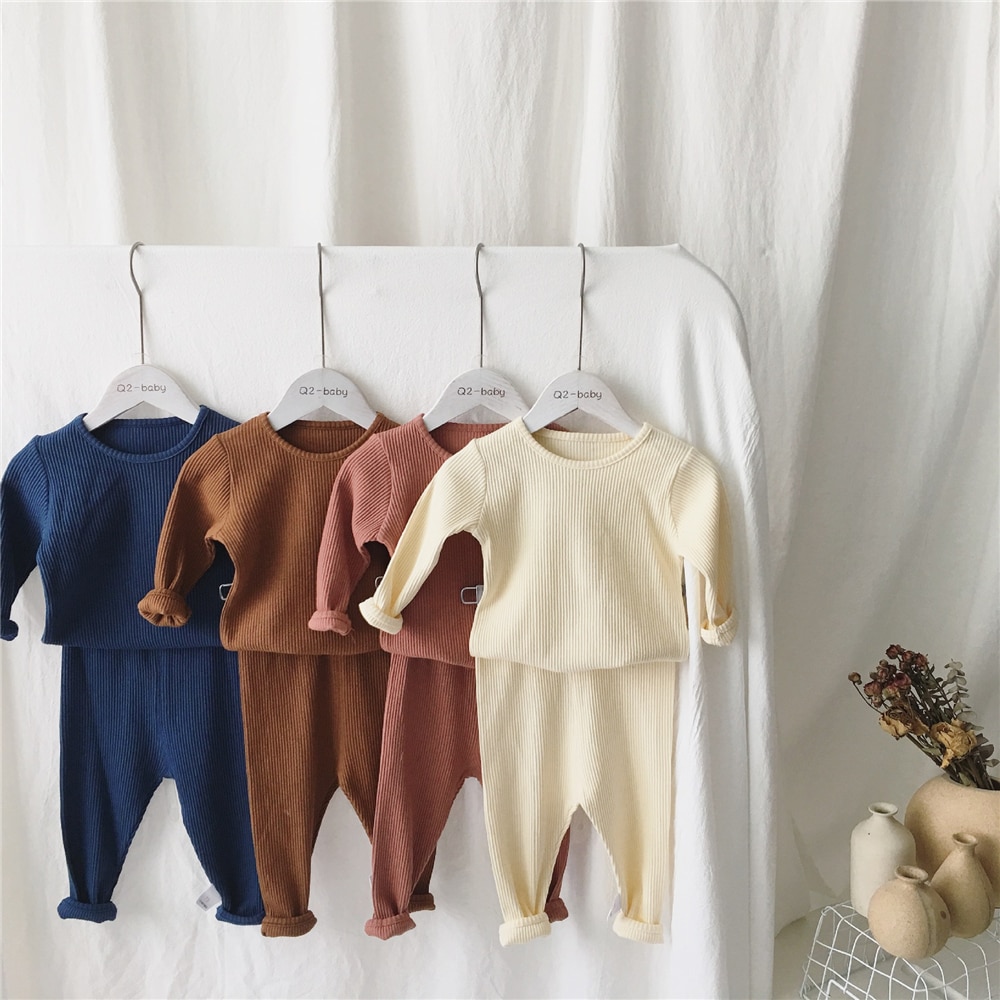 Toddler 2019 Hot Sale Children Clothes For Boys Girls Ribbed Set With Full Sleeve Kids Soft Autumn Winter Cloth Baby Pants 2 Pcs (8)