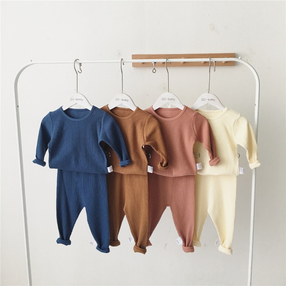 Toddler 2019 Hot Sale Children Clothes For Boys Girls Ribbed Set With Full Sleeve Kids Soft Autumn Winter Cloth Baby Pants 2 Pcs (9)