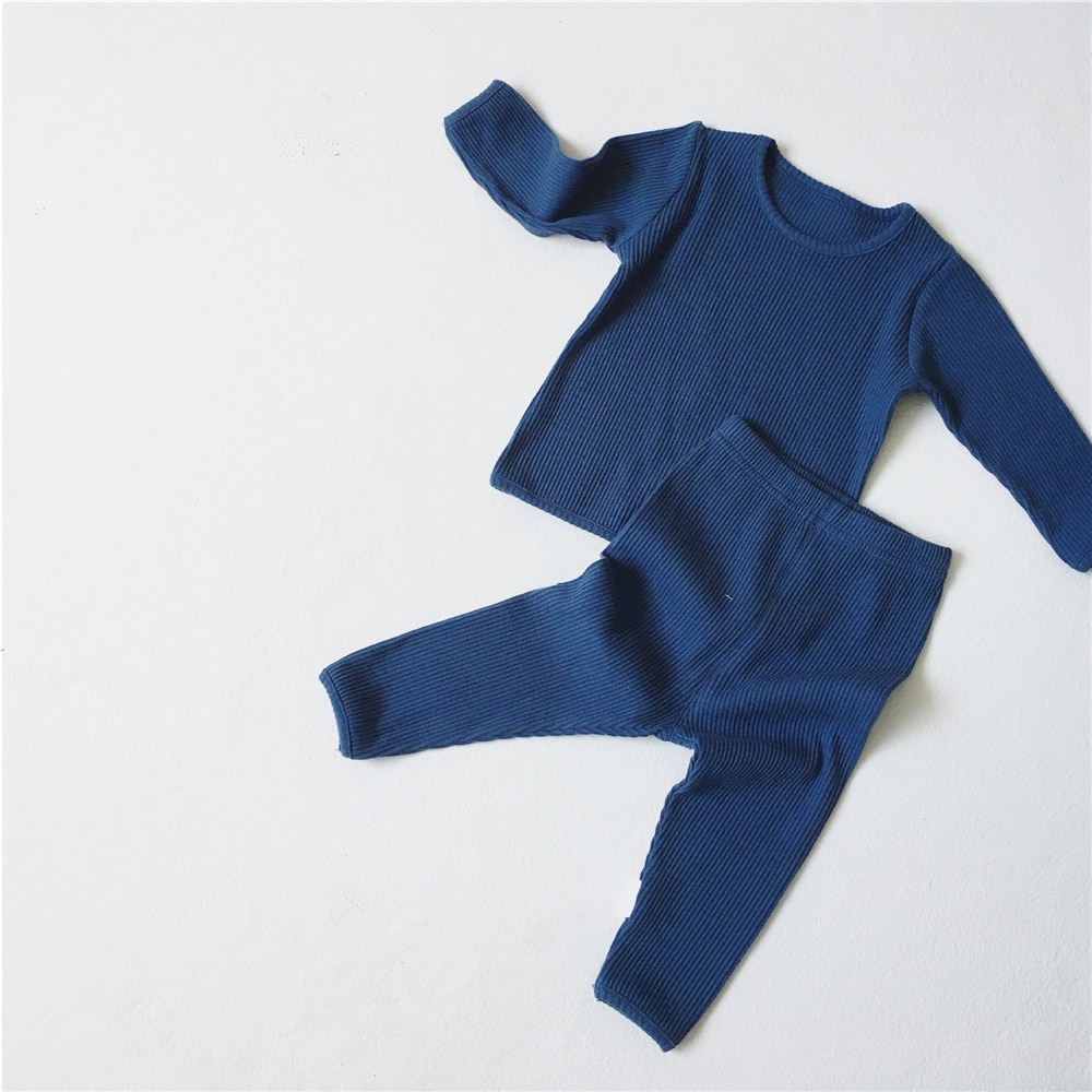 Toddler 2019 Hot Sale Children Clothes For Boys Girls Ribbed Set With Full Sleeve Kids Soft Autumn Winter Cloth Baby Pants 2 Pcs (4)