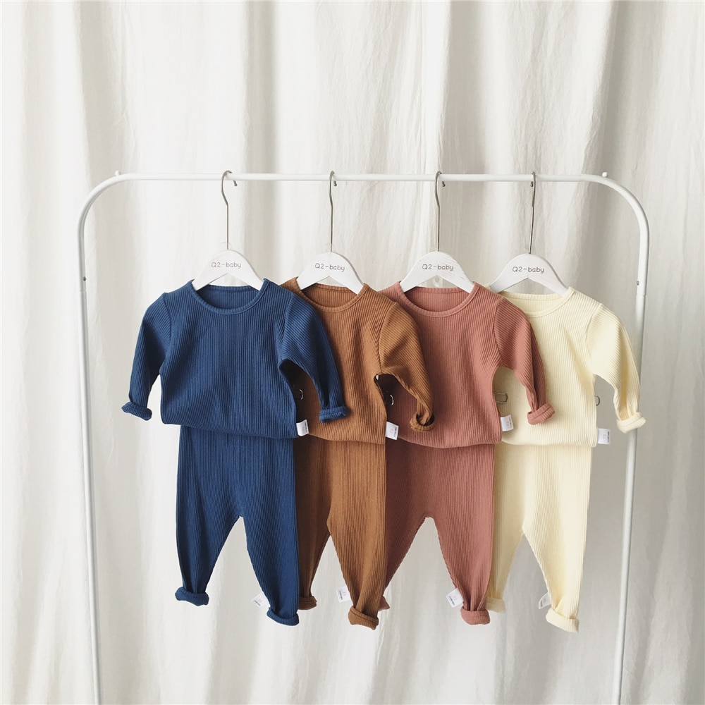 Toddler 2019 Hot Sale Children Clothes For Boys Girls Ribbed Set With Full Sleeve Kids Soft Autumn Winter Cloth Baby Pants 2 Pcs (10)