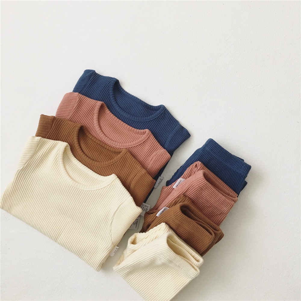 Toddler 2019 Hot Sale Children Clothes For Boys Girls Ribbed Set With Full Sleeve Kids Soft Autumn Winter Cloth Baby Pants 2 Pcs (1)